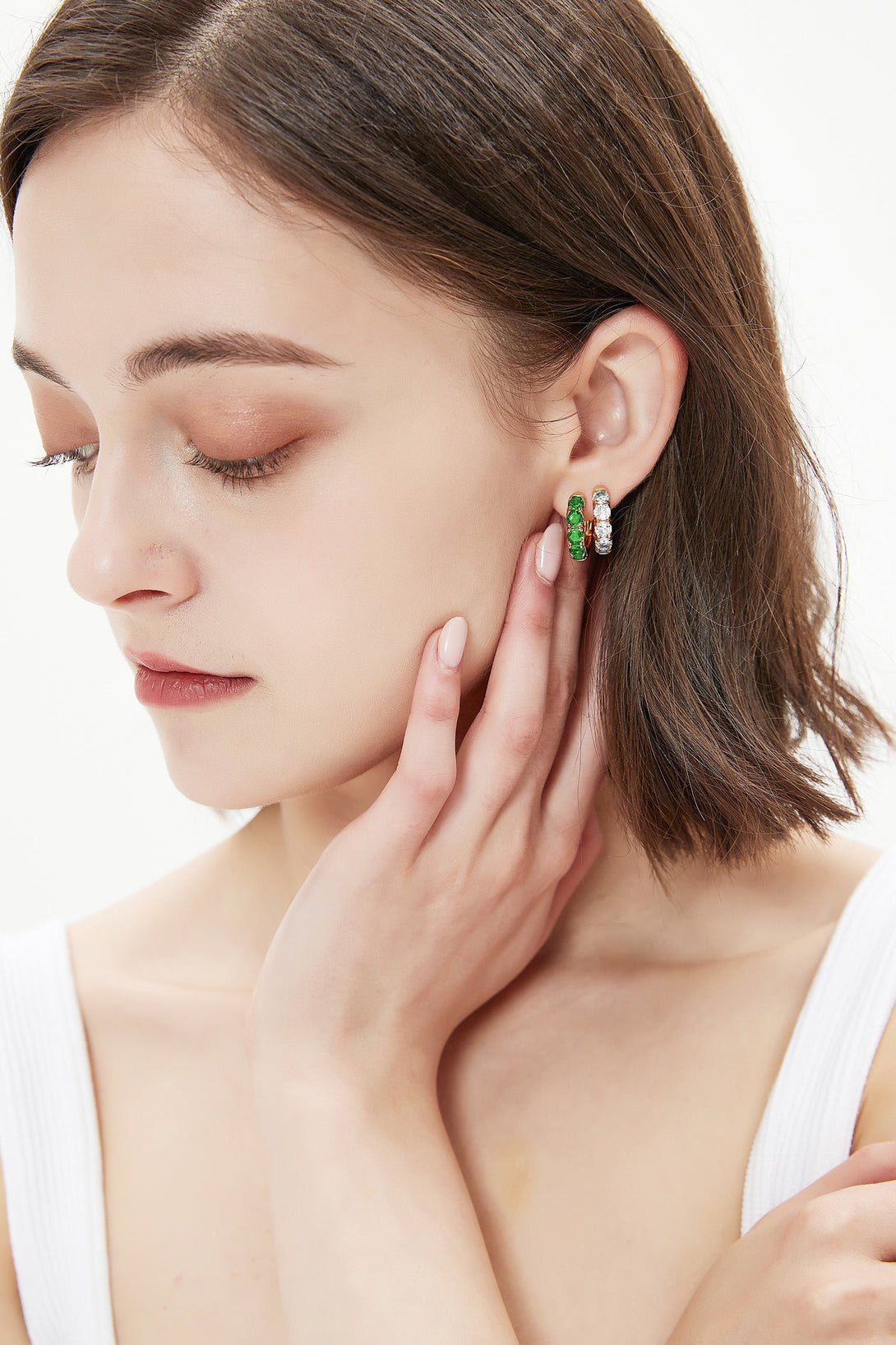 Daniela Gold Huggie Hoop Emerald Zirconia Earrings - Classicharms