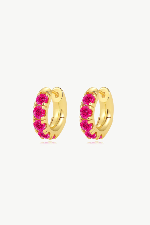 Daniela Gold Huggie Hoop Fuchsia Pink Zirconia Earrings - Classicharms