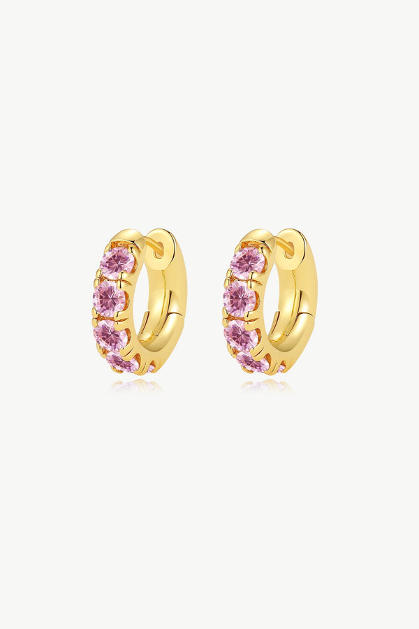 Daniela Gold Huggie Hoop Pink Zirconia Earrings - Classicharms