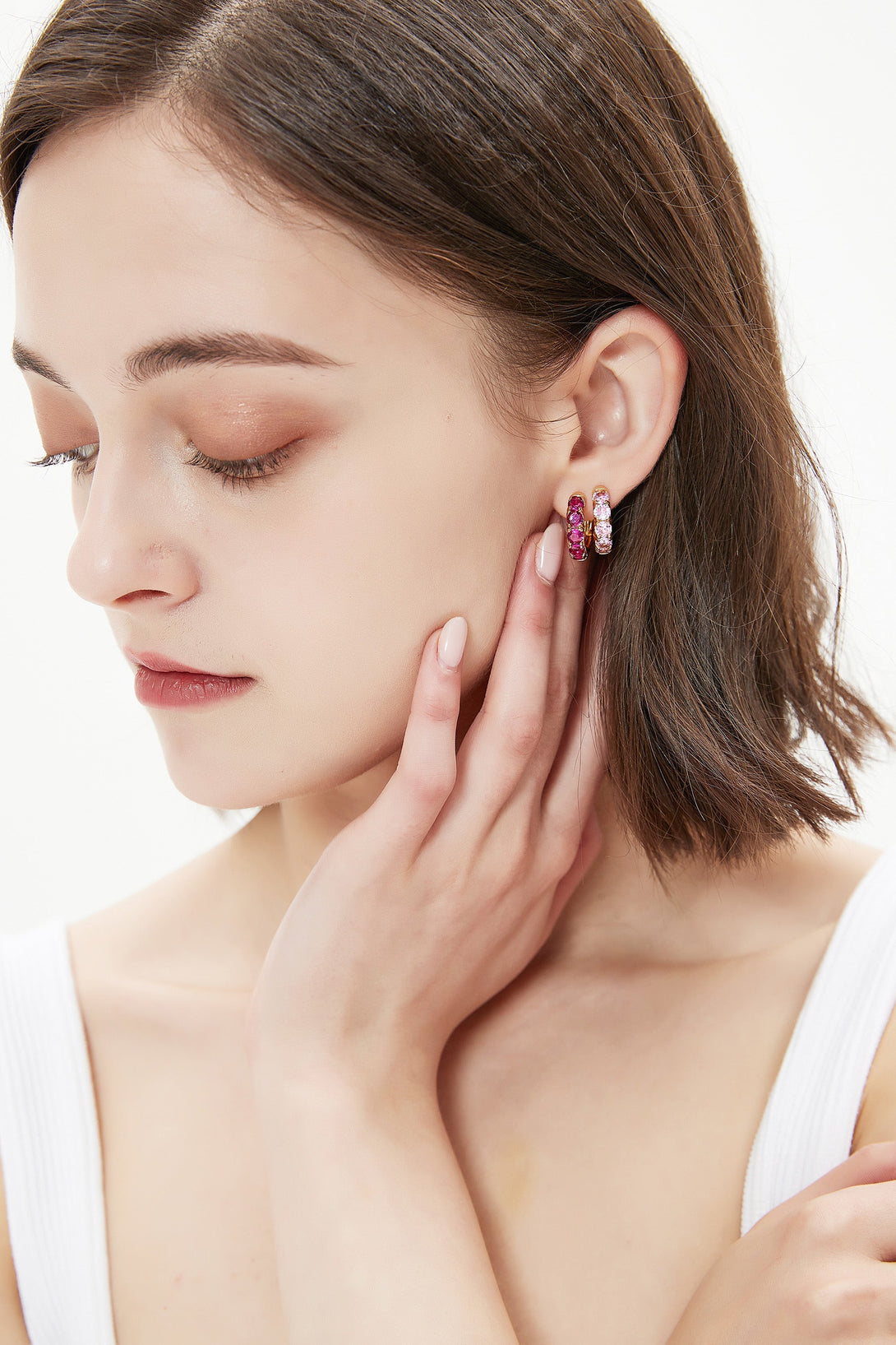 Daniela Gold Huggie Hoop Pink Zirconia Earrings - Classicharms