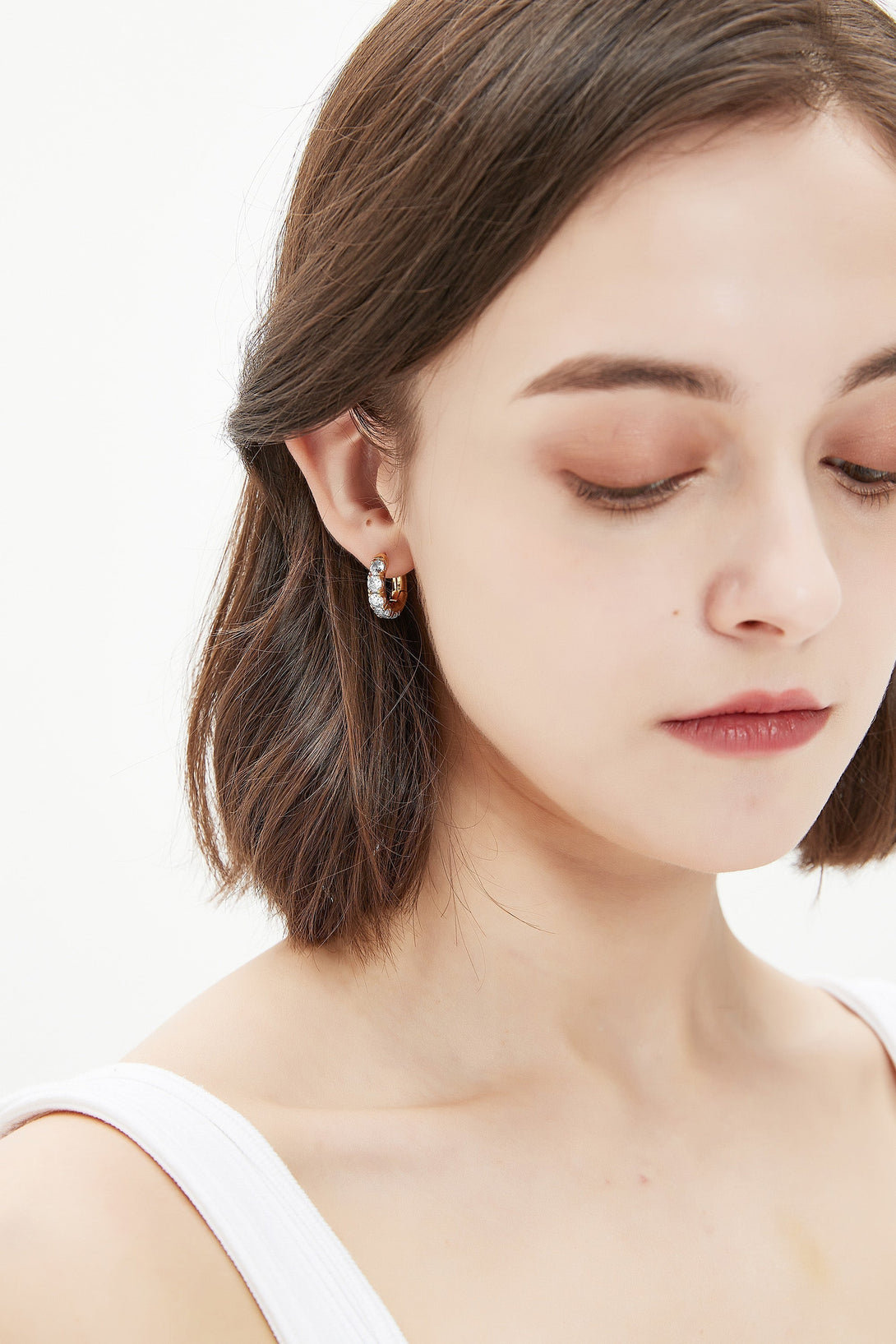 Daniela Gold Huggie Hoop White Clear Zirconia Earrings - Classicharms