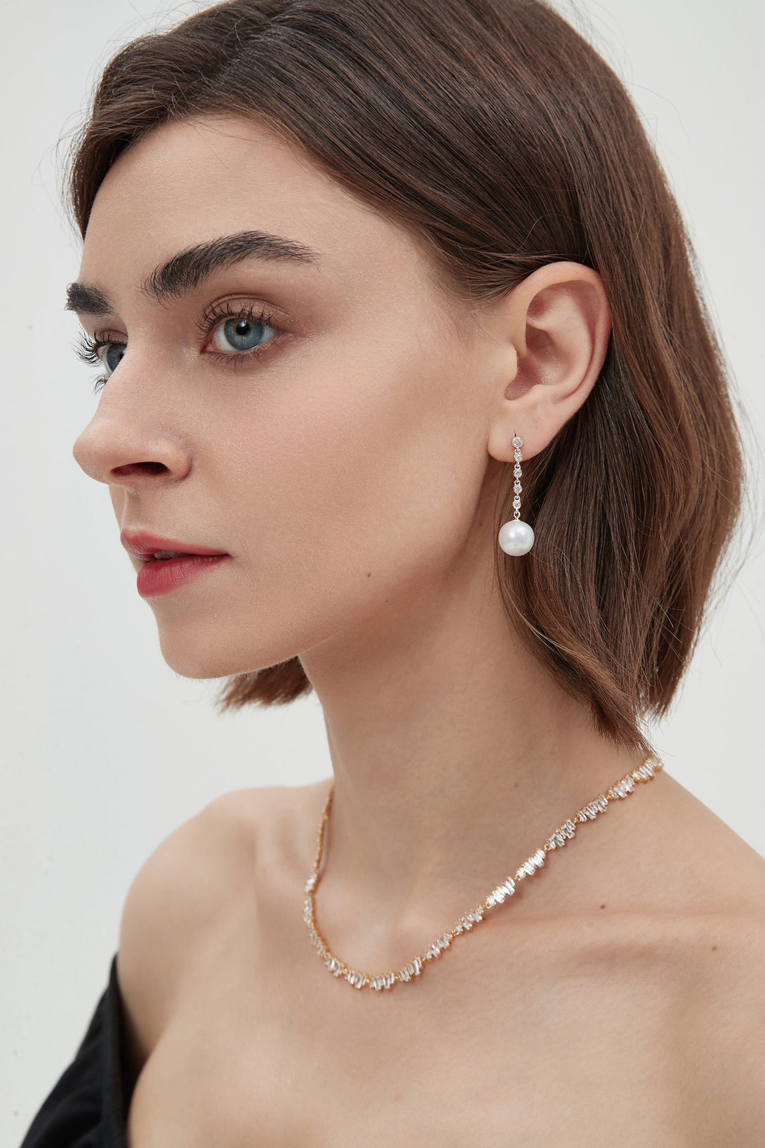 Electra Sterling Silver Diamond Rivière Pearl Drop Earrings - Classicharms