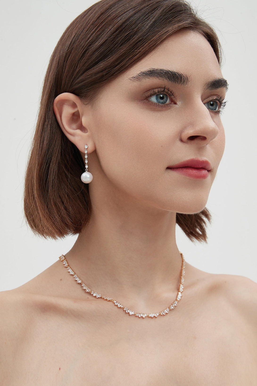 Electra Sterling Silver Diamond Rivière Pearl Drop Earrings - Classicharms