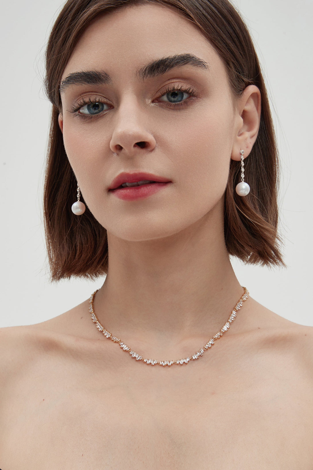 Electra Sterling Silver Diamond Rivière Pearl Drop Earrings - Classicharms