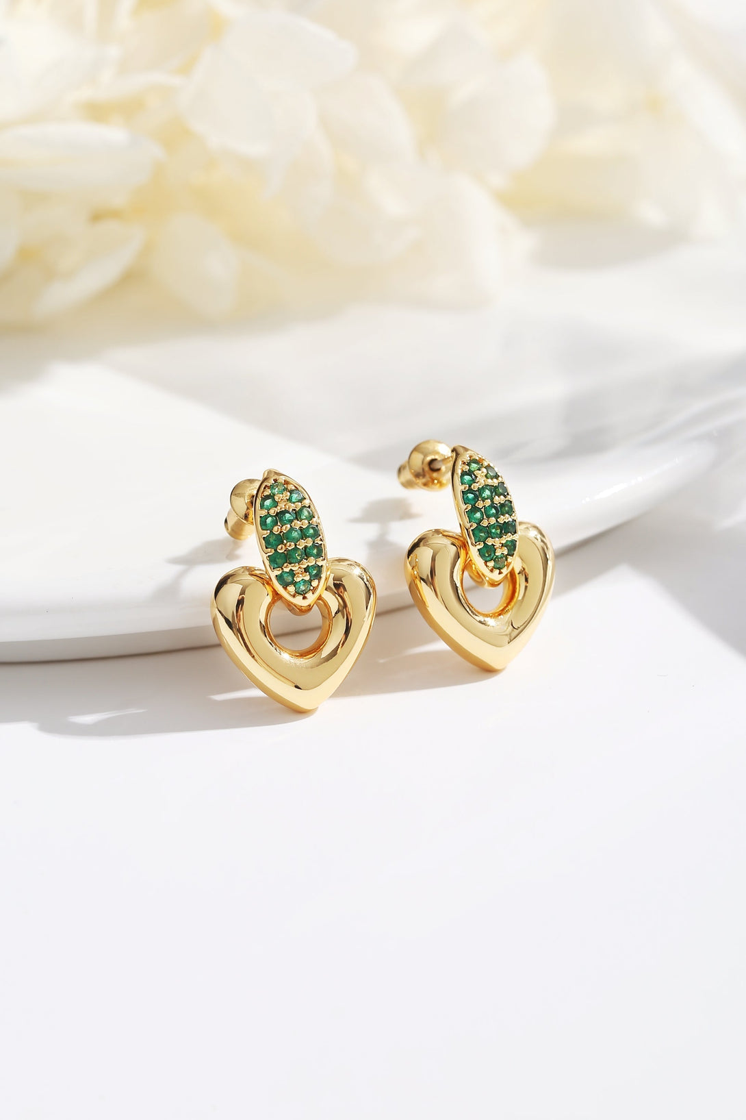 Emerald Heart Dangle Earrings - Classicharms