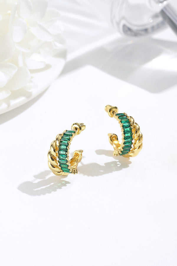 Emerald Twisted Hoop Earrings - Classicharms