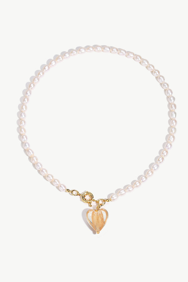 Esmée Amber Glaze Heart Pendant Pearl Necklace - Classicharms