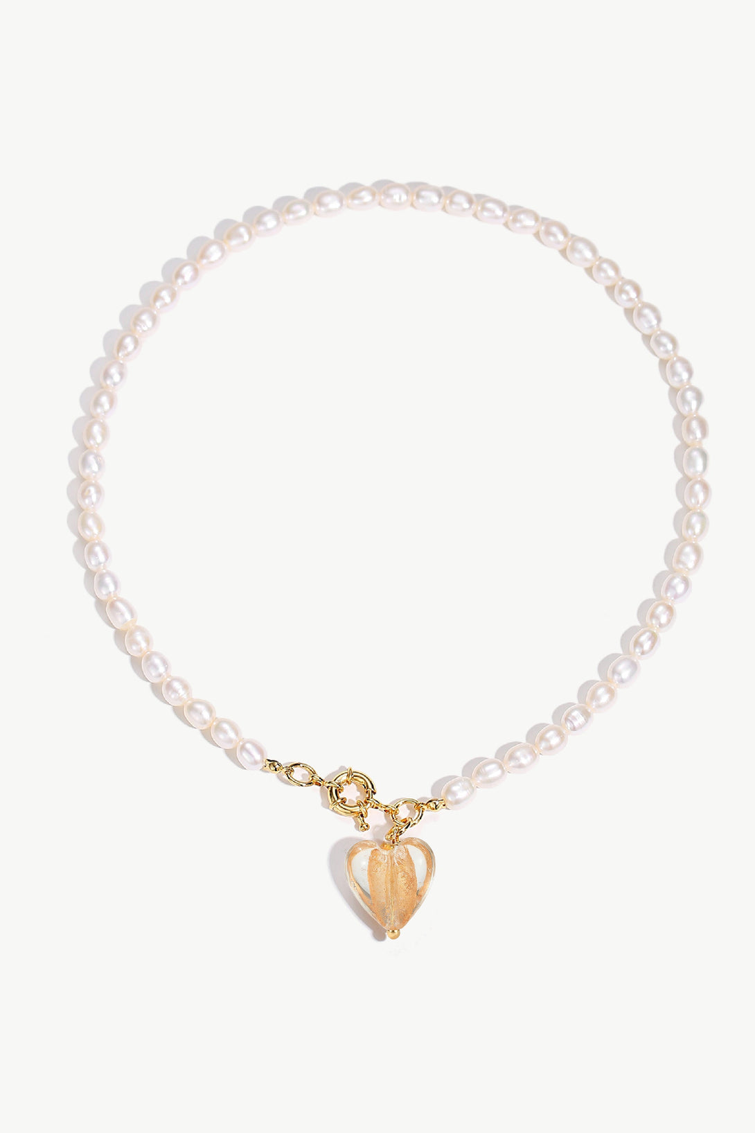 Esmée Amber Glaze Heart Pendant Pearl Necklace - Classicharms