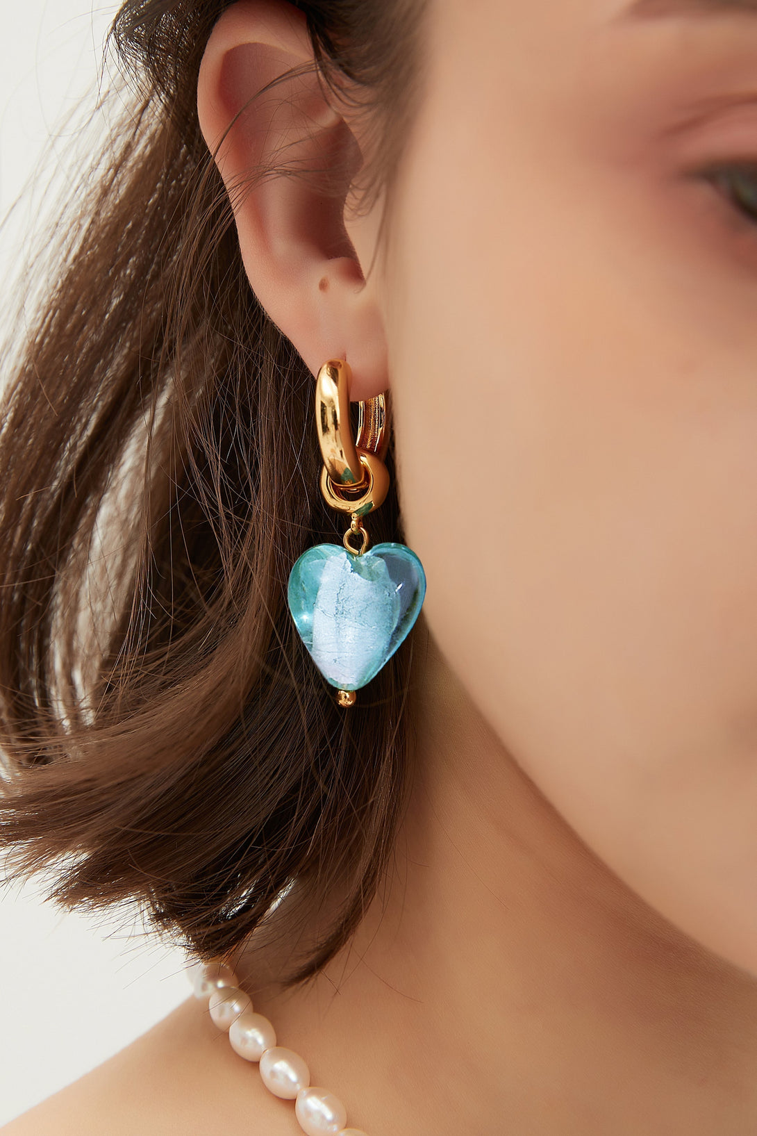 Esmée Aquamarine Glaze Heart Dangle Earrings - Classicharms