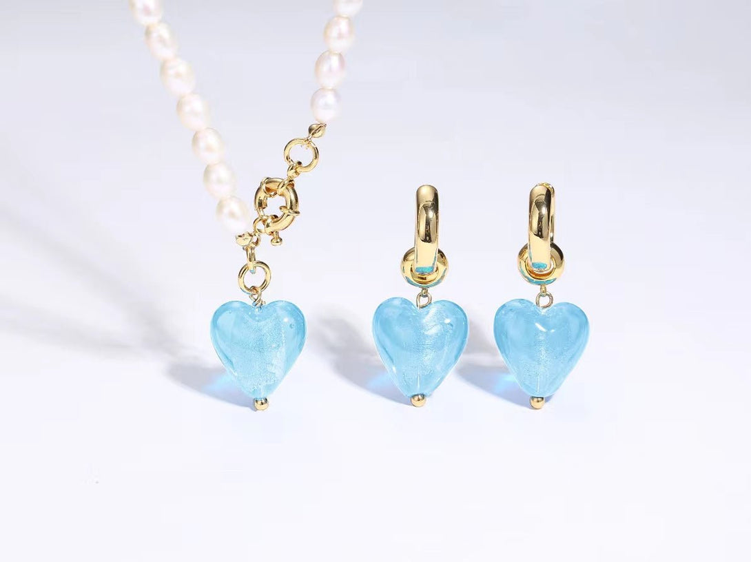 Esmée Aquamarine Glaze Heart Dangle Earrings - Classicharms