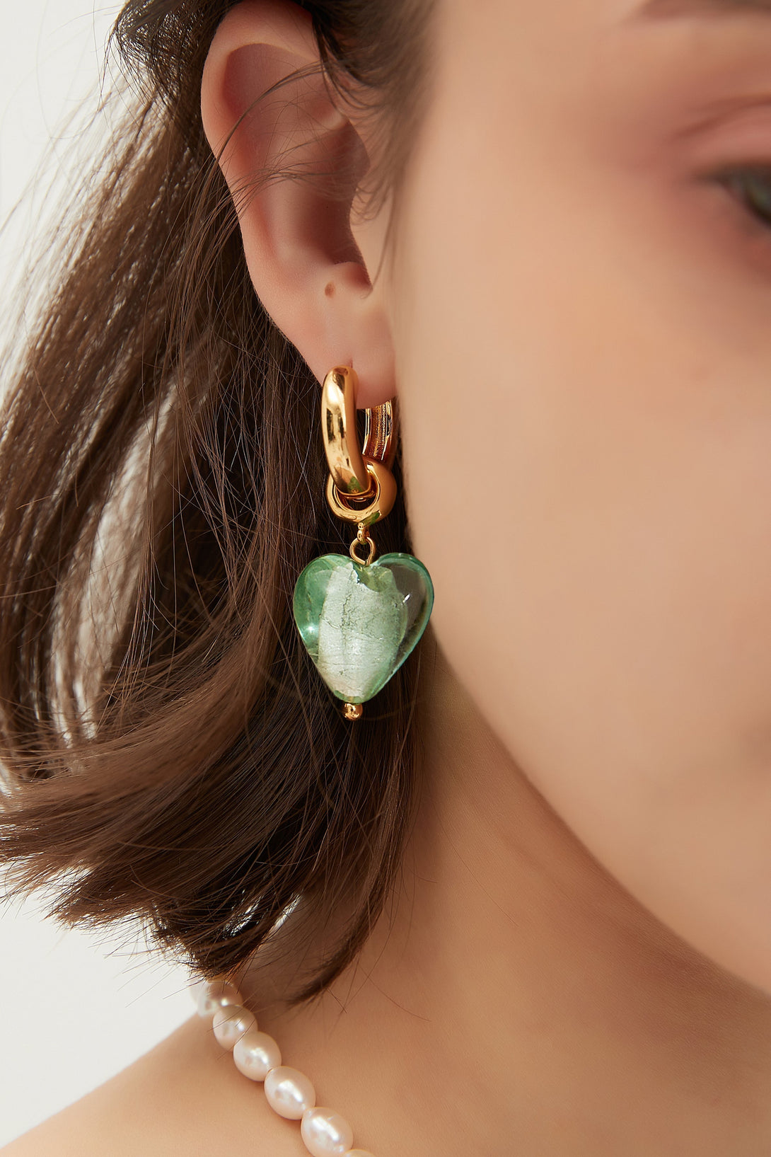 Esmée Lime Green Glaze Heart Dangle Earrings - Classicharms