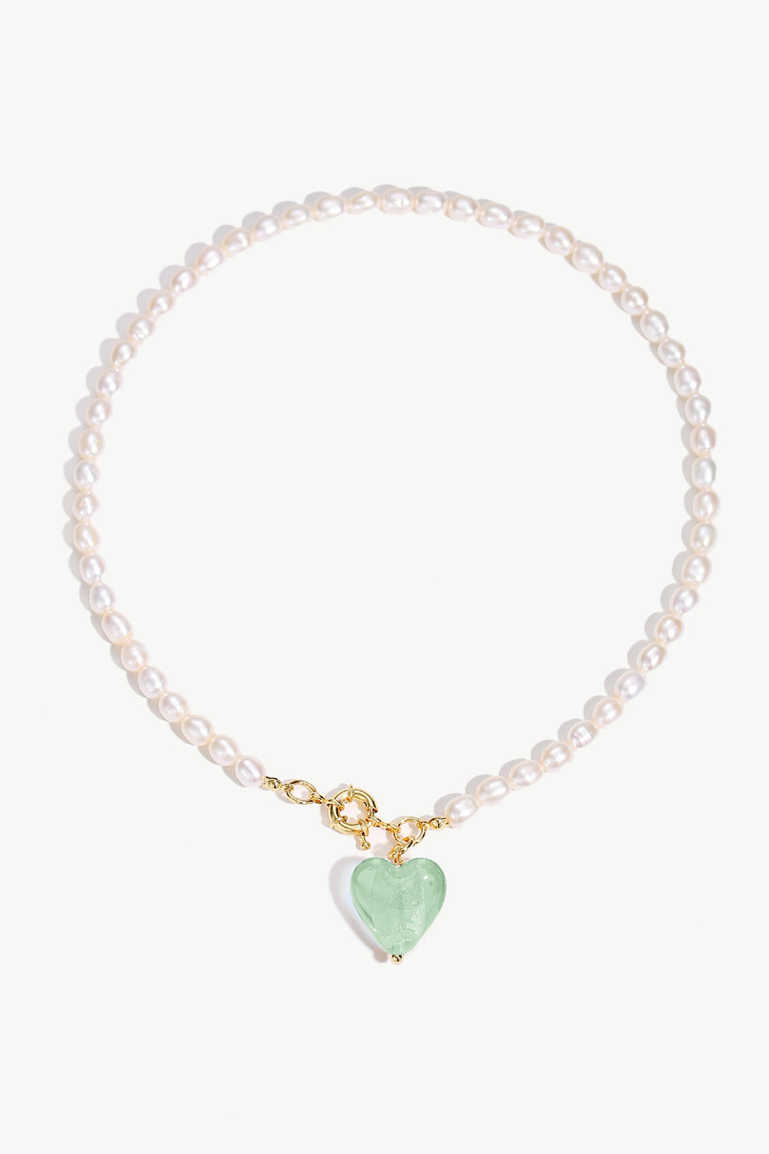 Esmée Lime Green Glaze Heart Pendant Pearl Necklace - Classicharms