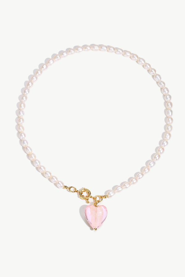 Esmée Pink Glaze Heart Pendant Pearl Necklace - Classicharms