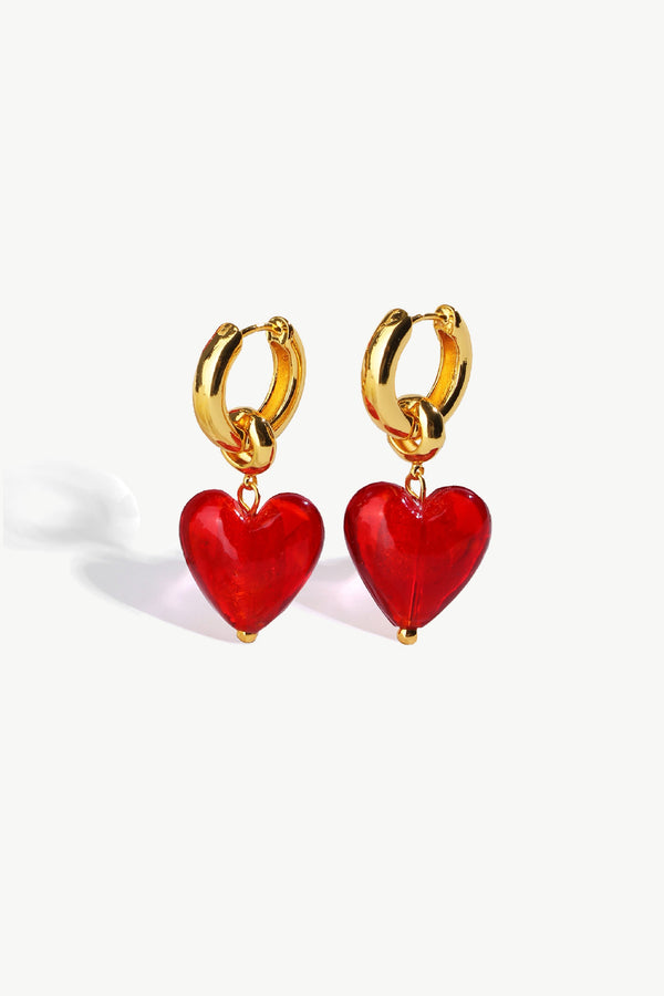 Esmée Red Glaze Heart Dangle Earrings - Classicharms
