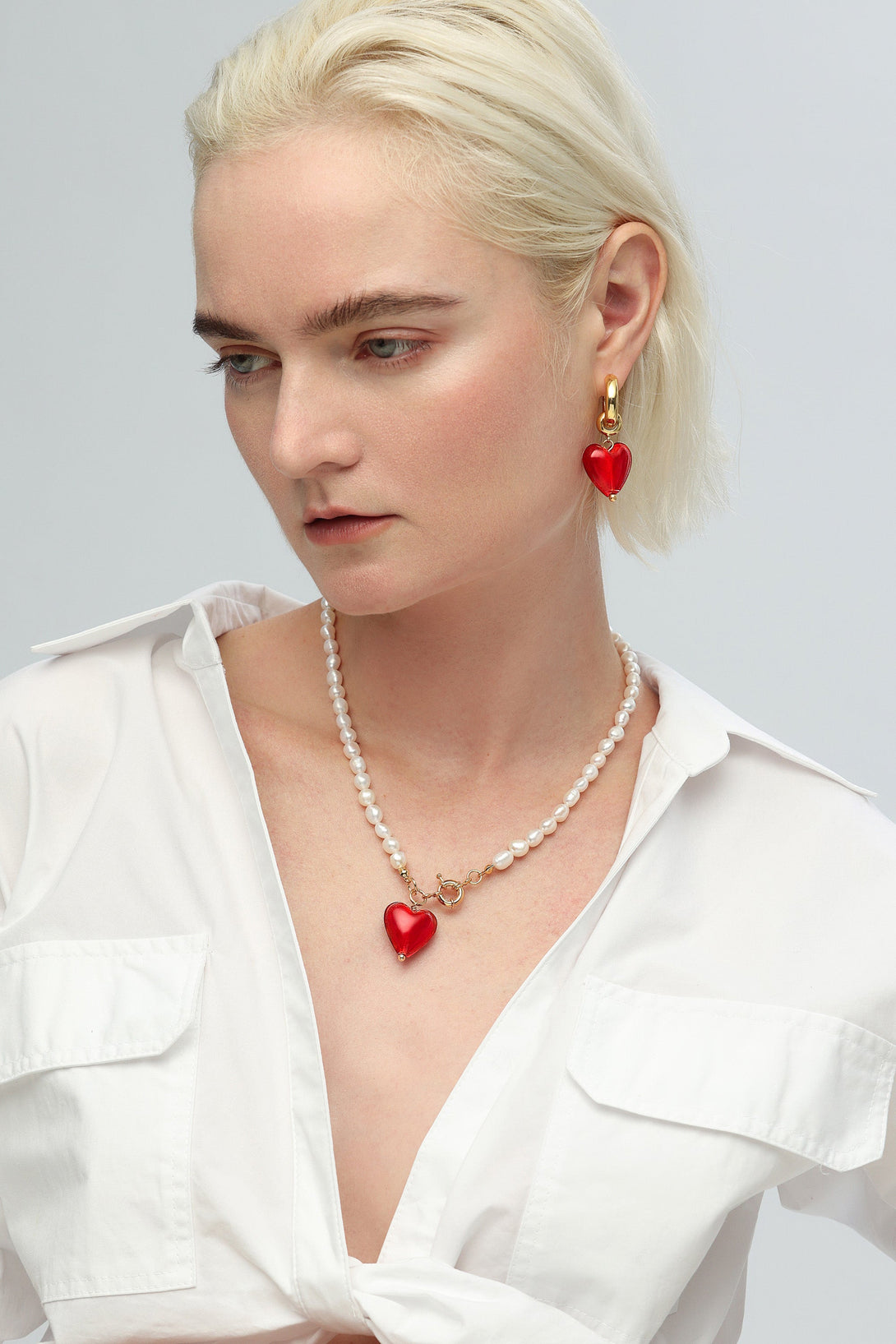 Esmée Red Glaze Heart Dangle Earrings - Classicharms