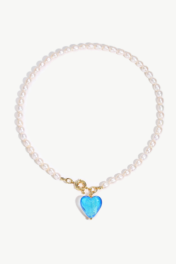 Esmée Sky Blue Glaze Heart Pendant Pearl Necklace - Classicharms