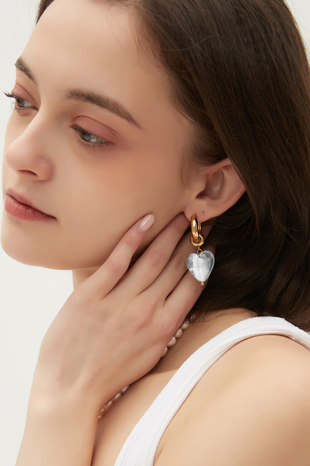 Esmée White Clear Glaze Heart Dangle Earrings - Classicharms