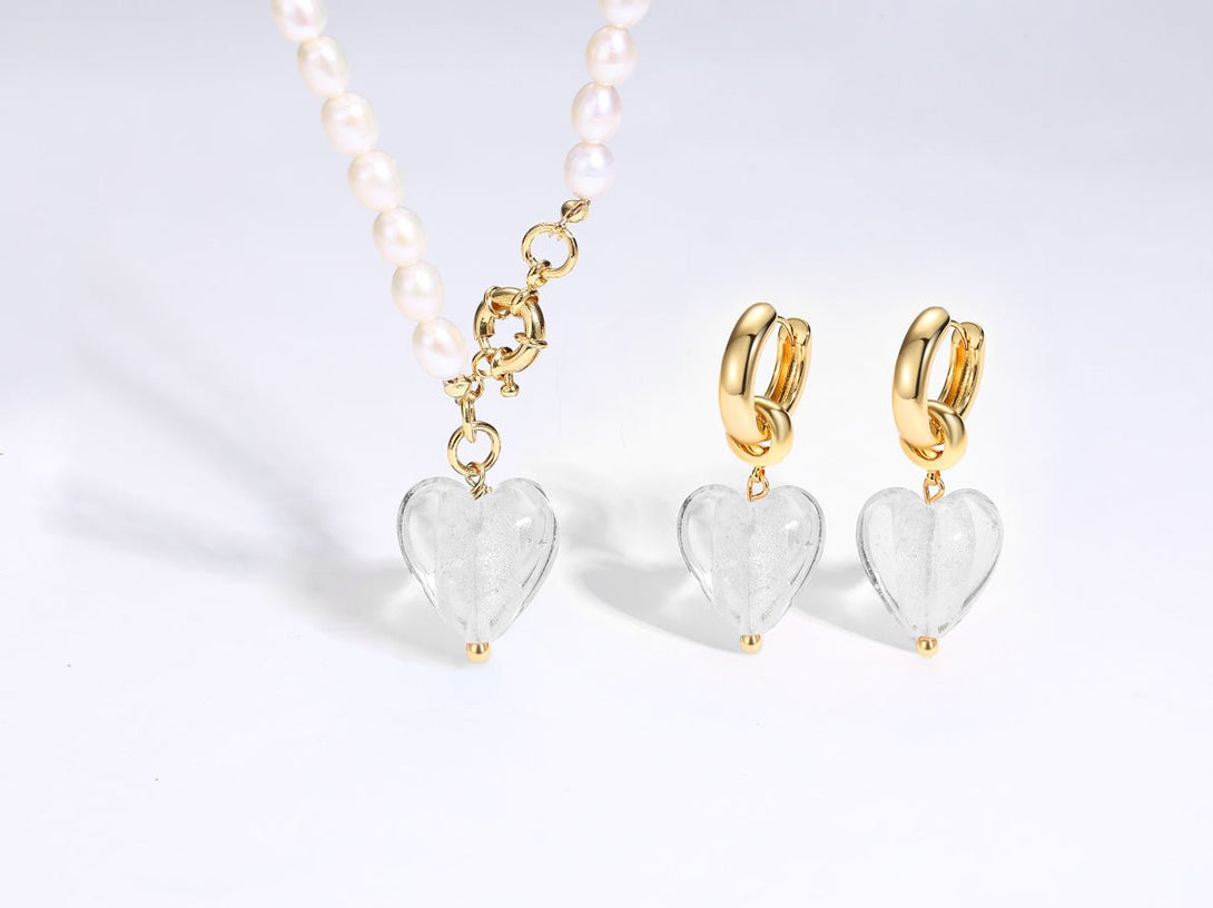 Esmée White Clear Glaze Heart Dangle Earrings - Classicharms
