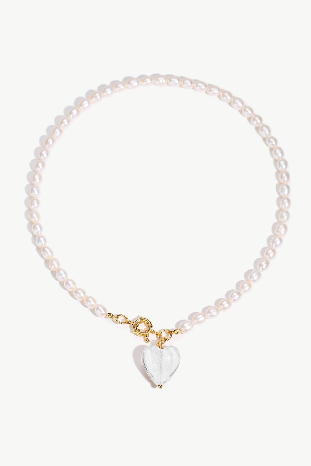 Esmée White Clear Glaze Heart Pendant Pearl Necklace - Classicharms
