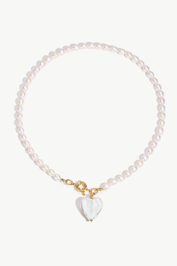 Esmée White Clear Glaze Heart Pendant Pearl Necklace - Classicharms