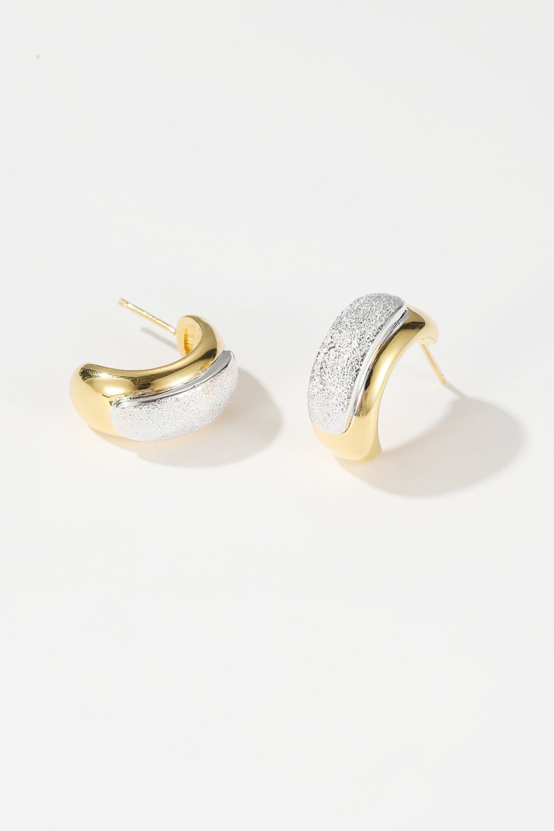 Frosted and Matted Texture Two Tone Hoop Earrings - Classicharms