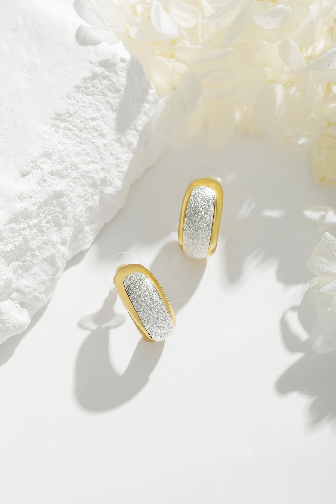 Frosted and Matted Texture Two Tone Hoop Earrings - Classicharms