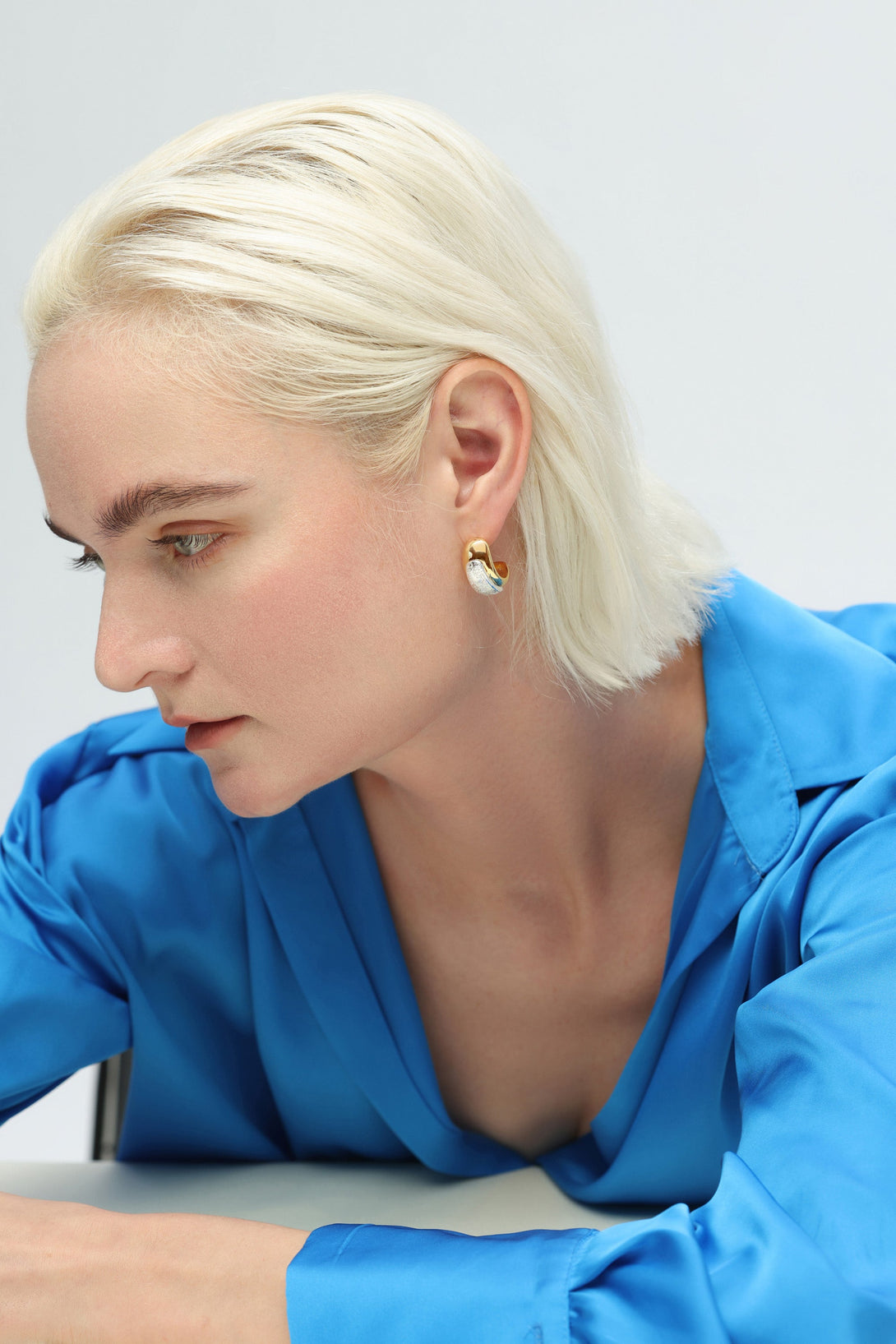 Frosted and Matted Texture Two Tone Pendant Necklace, Earrings and Ring Set - Classicharms