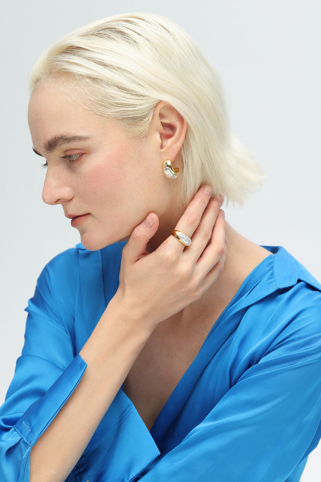 Frosted and Matted Texture Two Tone Pendant Necklace, Earrings and Ring Set - Classicharms