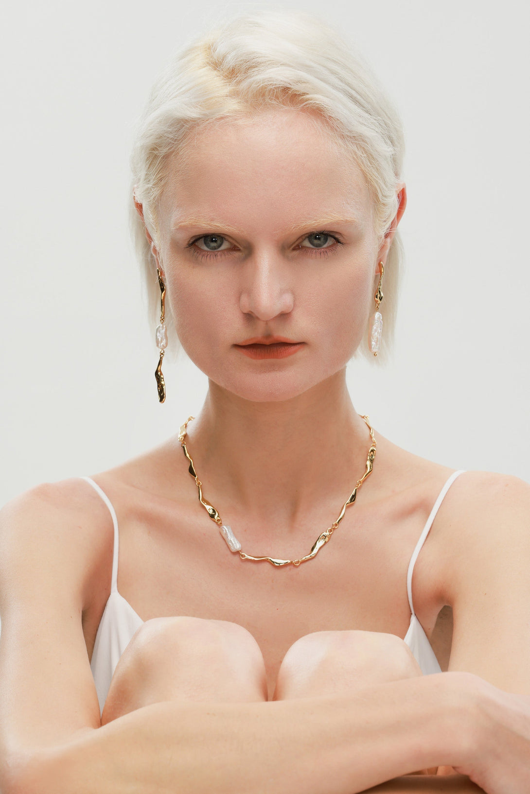 Gold Asymmetrical Molten Baroque Pearl Earrings - Classicharms