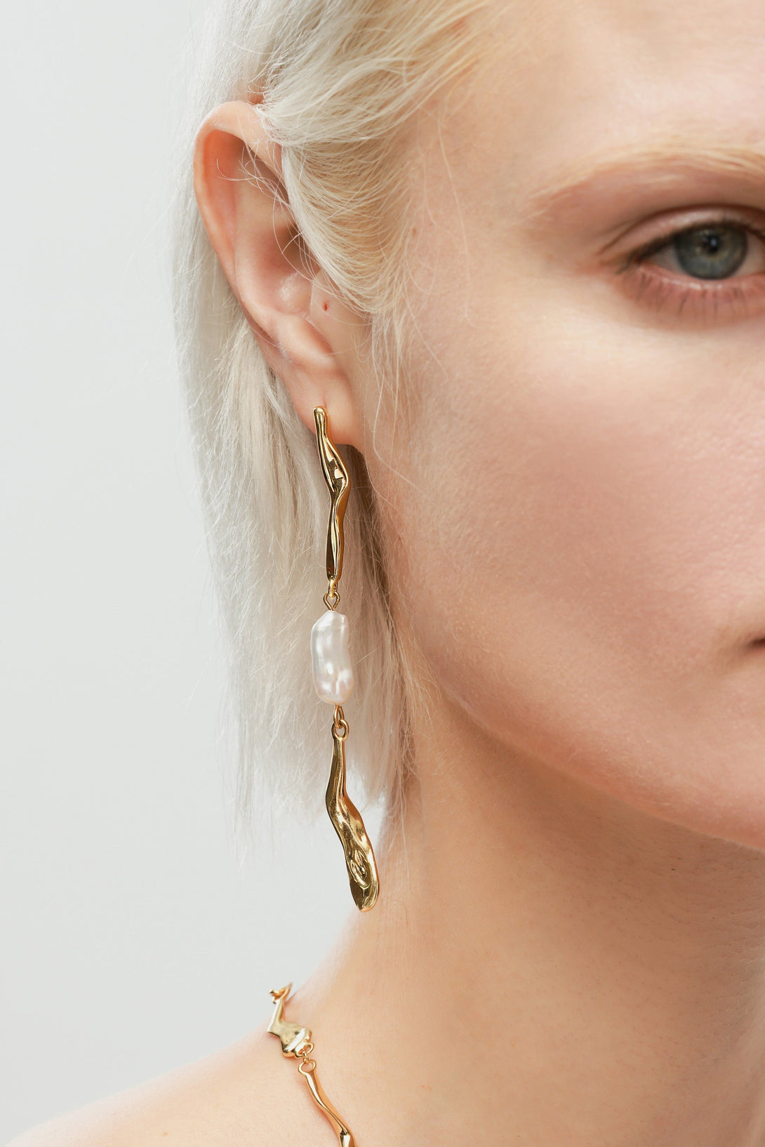 Gold Asymmetrical Molten Baroque Pearl Earrings - Classicharms