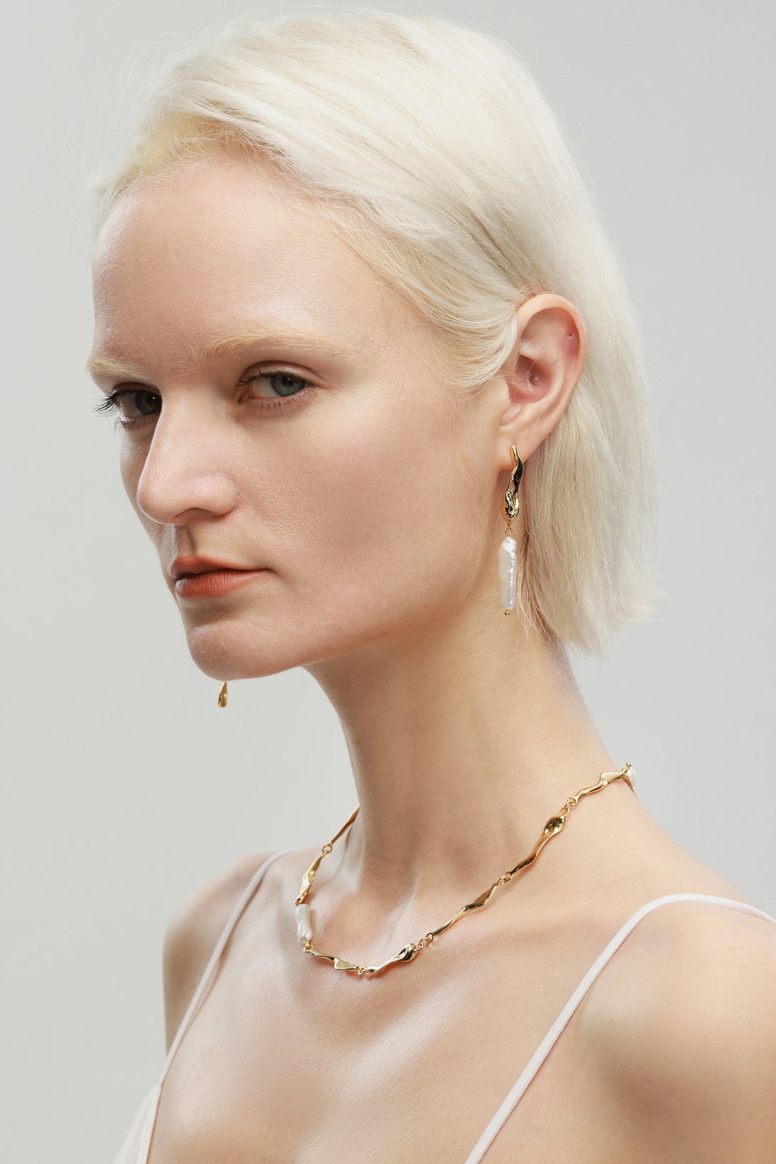 Gold Asymmetrical Molten Baroque Pearl Earrings - Classicharms