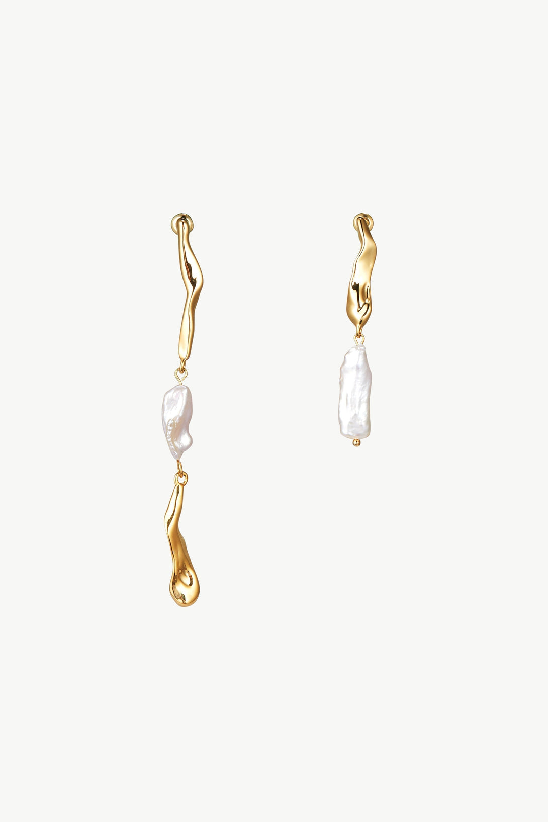 Gold Asymmetrical Molten Baroque Pearl Earrings - Classicharms