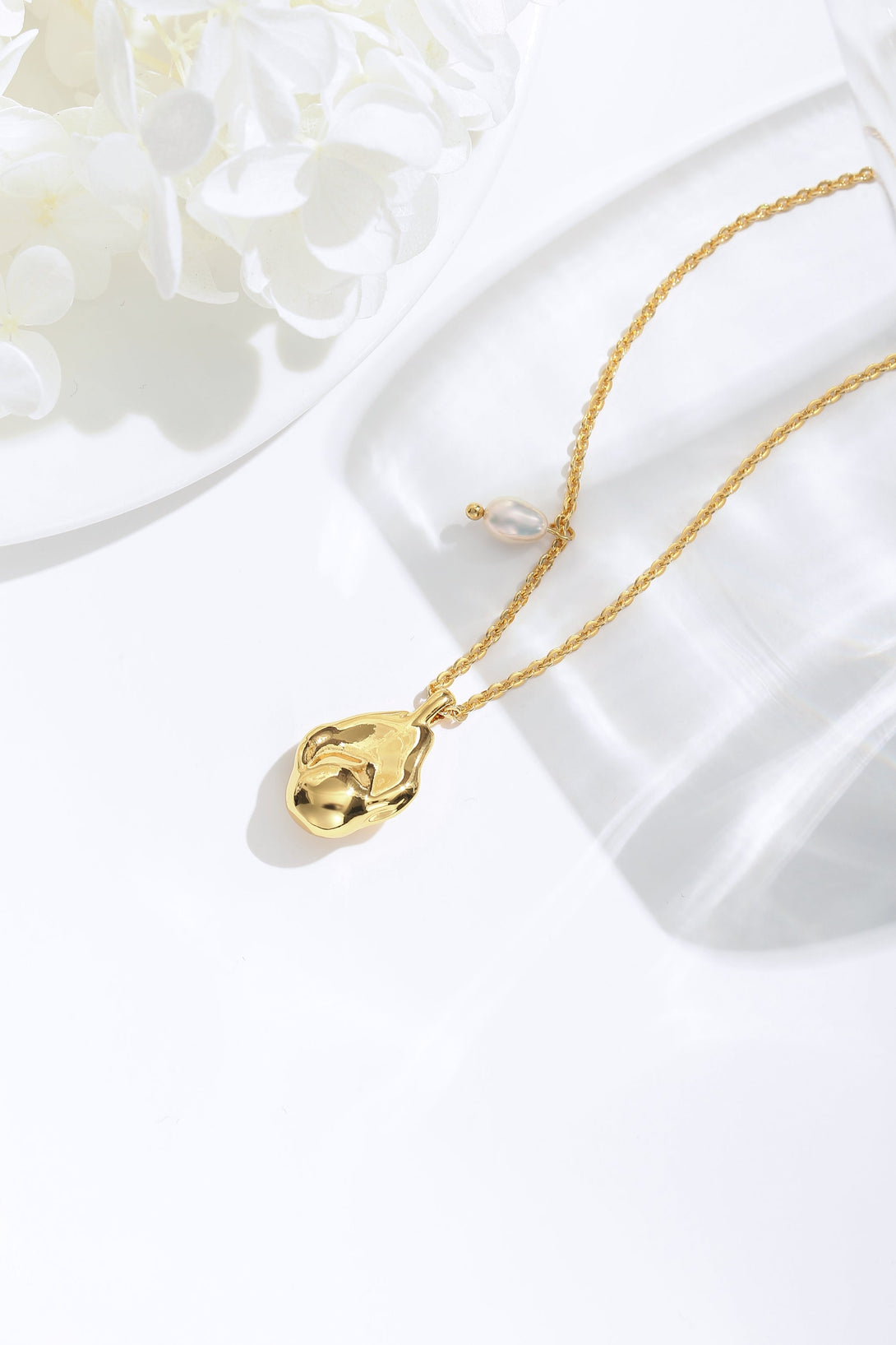 Gold Baroque Pendant and Pearl Necklace - Classicharms