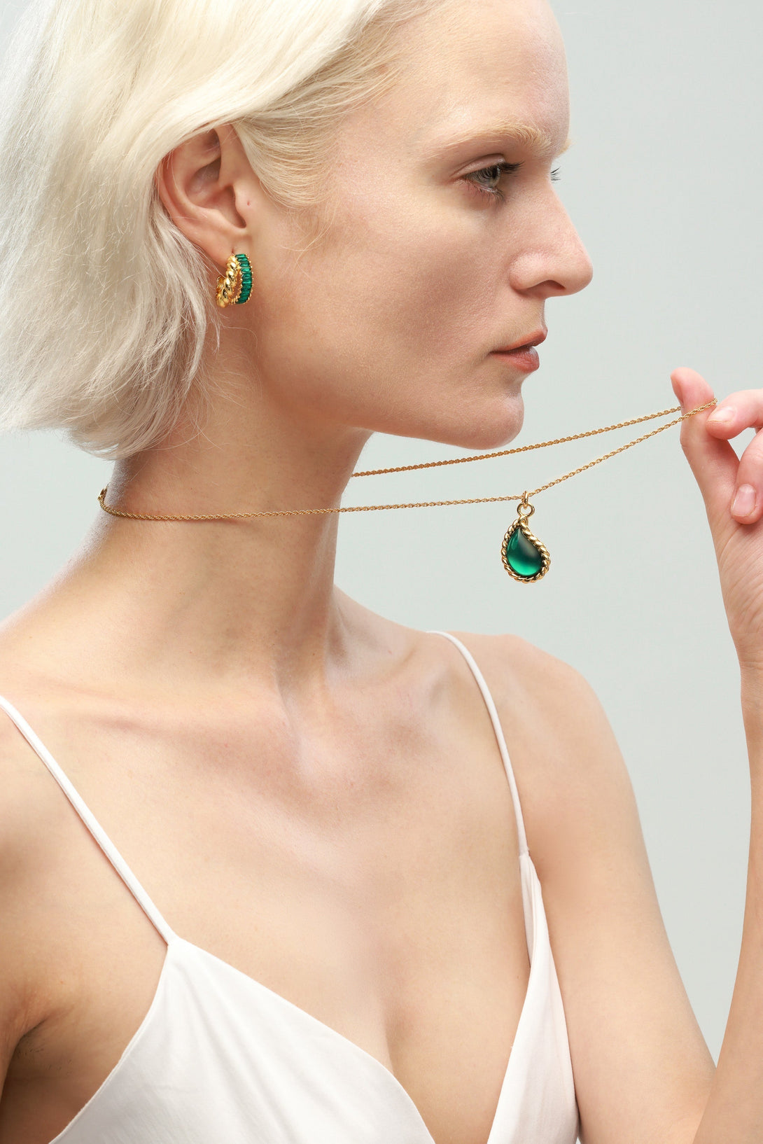 Gold Chain Drop Shape Emerald Pendant Necklace - Classicharms