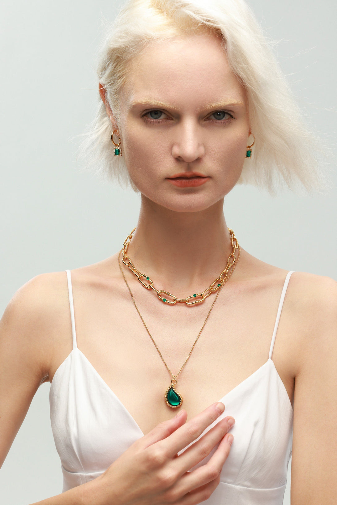 Gold Chain Drop Shape Emerald Pendant Necklace - Classicharms