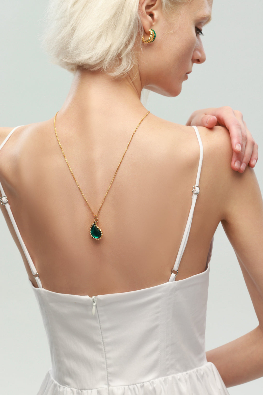 Gold Chain Drop Shape Emerald Pendant Necklace - Classicharms