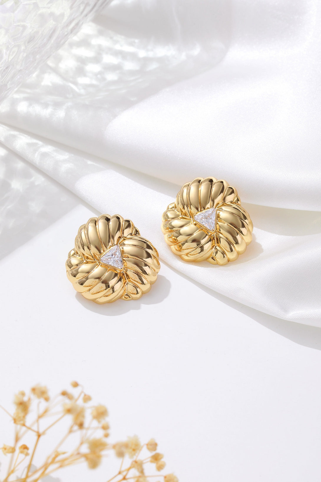 Gold Clover Designed Stud Earrings - Classicharms