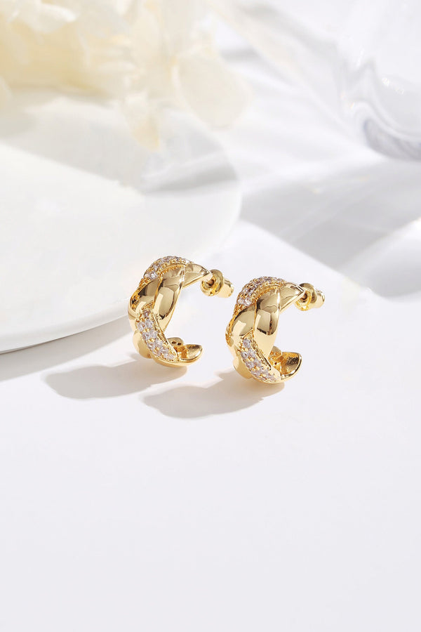 Gold Cubic Zirconia Braided Cuff Hoop Earrings - Classicharms