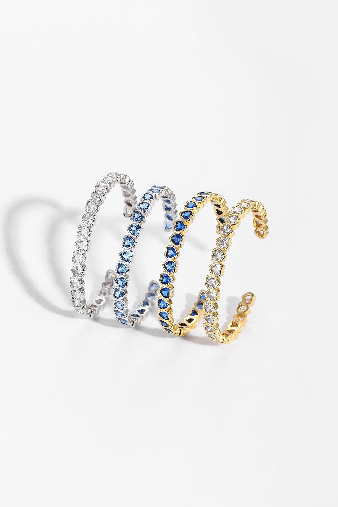 Gold Heart Shaped White Clear Sapphire Zirconia Bangle Bracelet - Classicharms