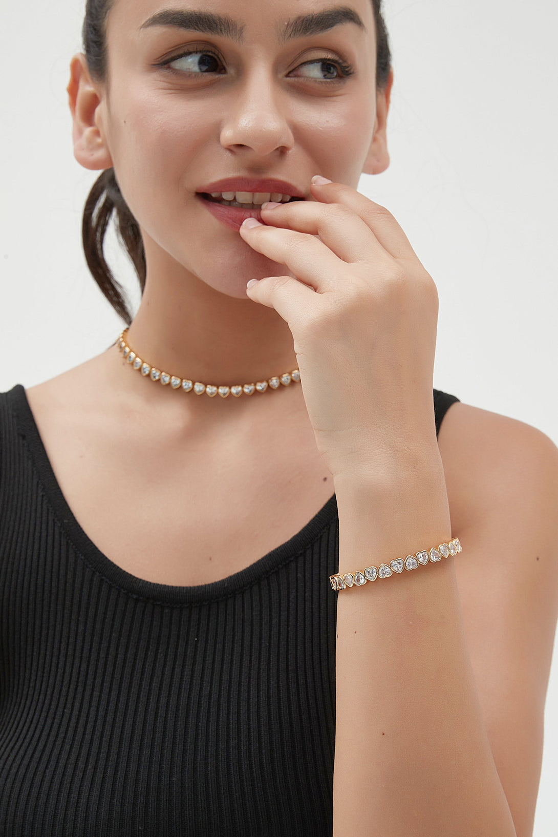 Gold Heart Shaped White Clear Sapphire Zirconia Bangle Bracelet - Classicharms