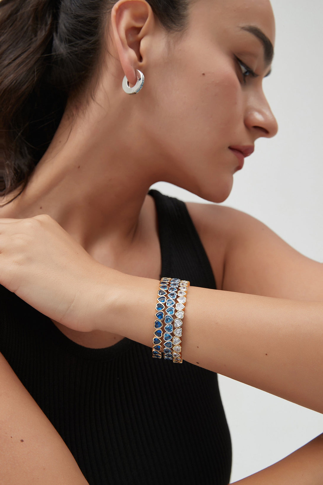 Gold Heart Shaped Zirconia Bangle Bracelet Set - Classicharms