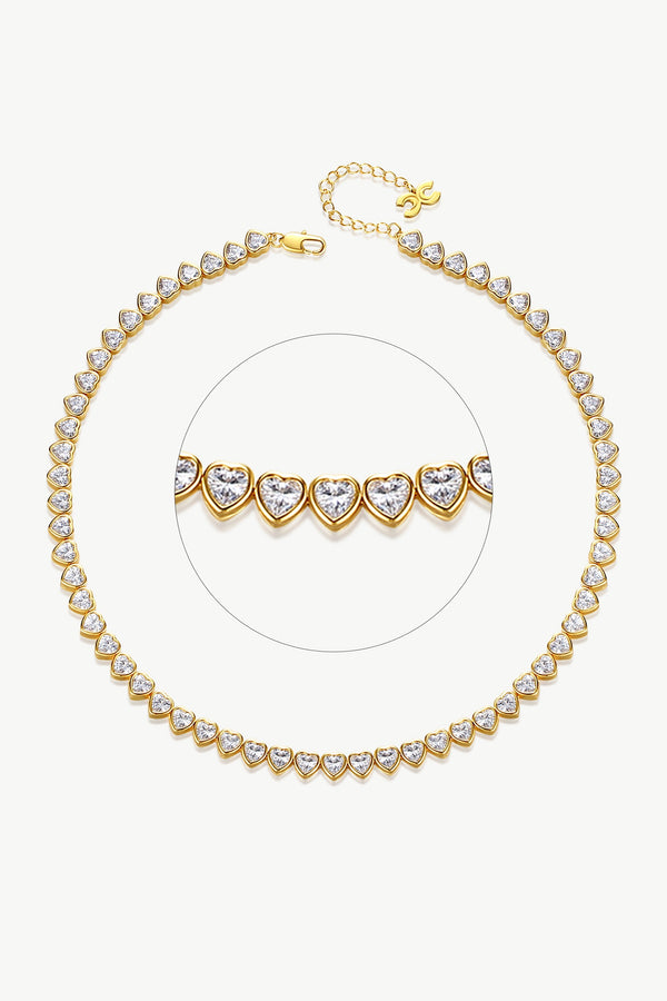 Gold Heart Shaped Zirconia Tennis Choker Necklace - Classicharms