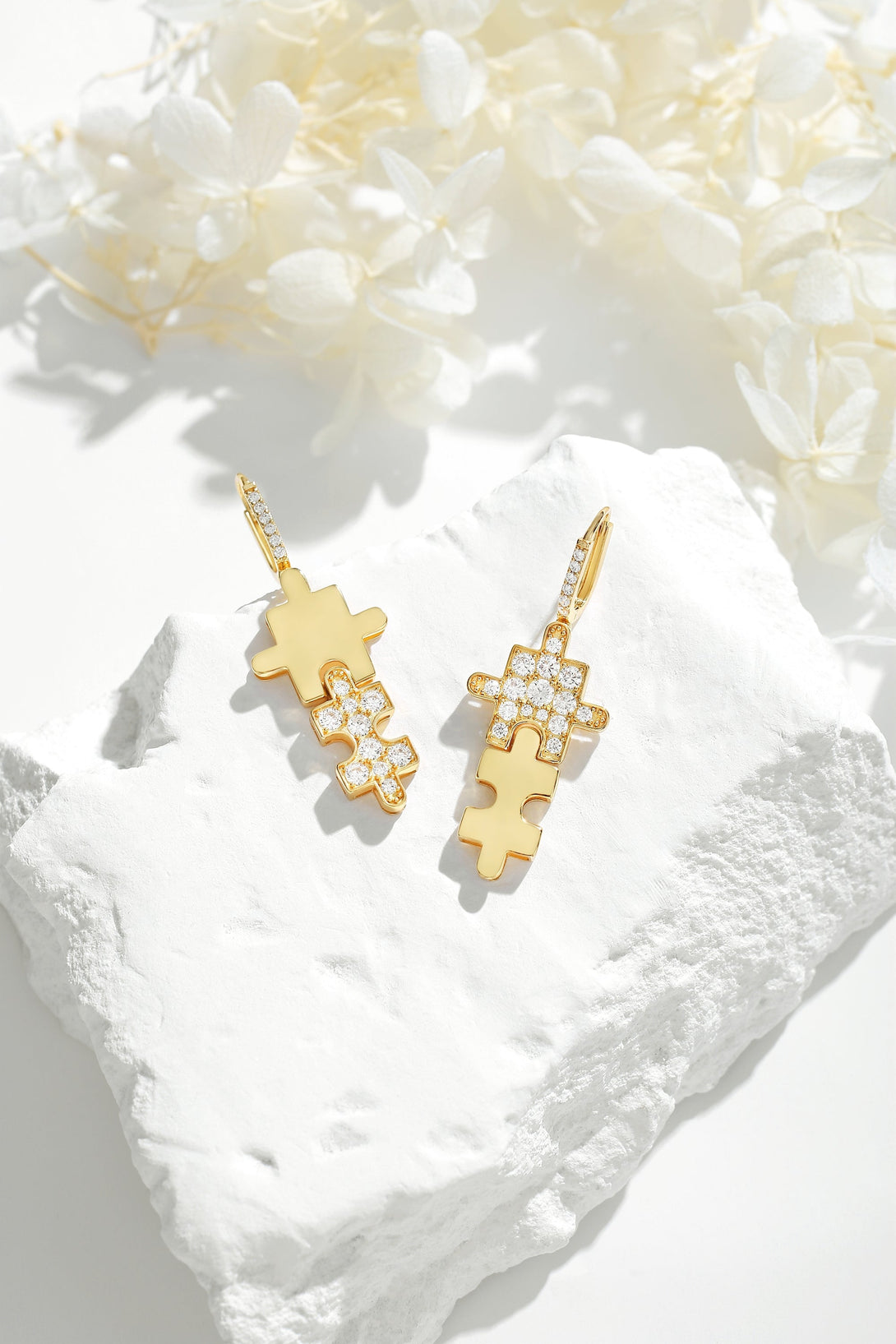 Gold Jigsaw Puzzle Drop Earrings and Bracelet Set - Classicharms