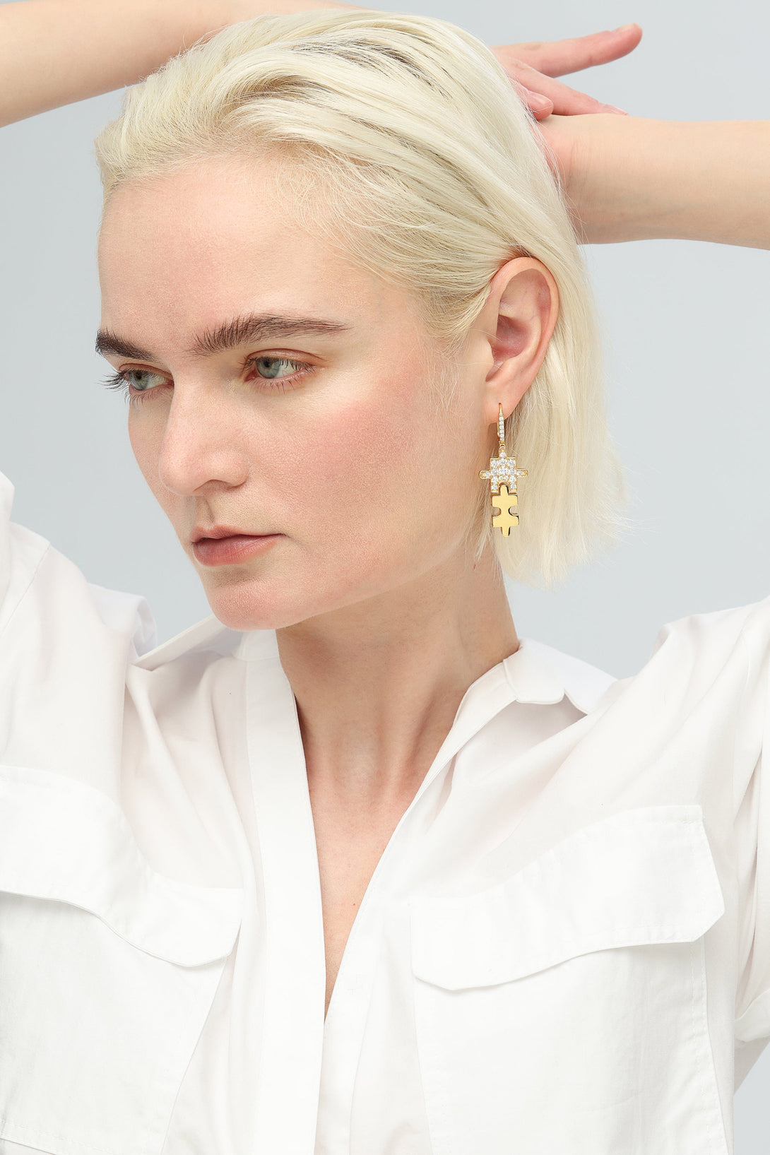 Gold Jigsaw Puzzle Drop Earrings - Classicharms