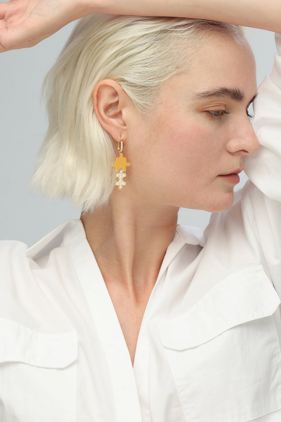 Gold Jigsaw Puzzle Drop Earrings - Classicharms