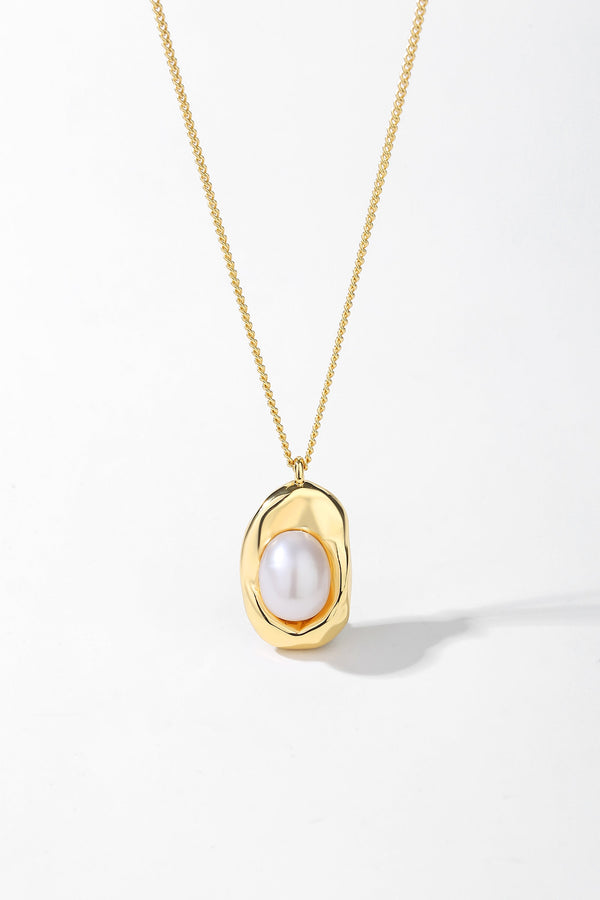 Gold Molten Pendant Pearl Necklace - Classicharms