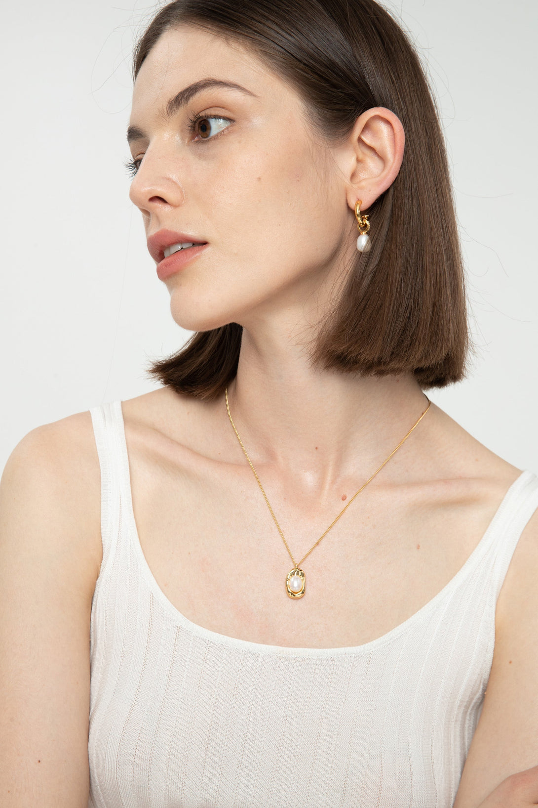 Gold Molten Pendant Pearl Necklace - Classicharms