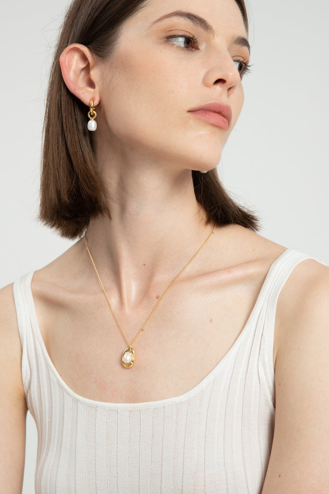 Gold Molten Pendant Pearl Necklace - Classicharms