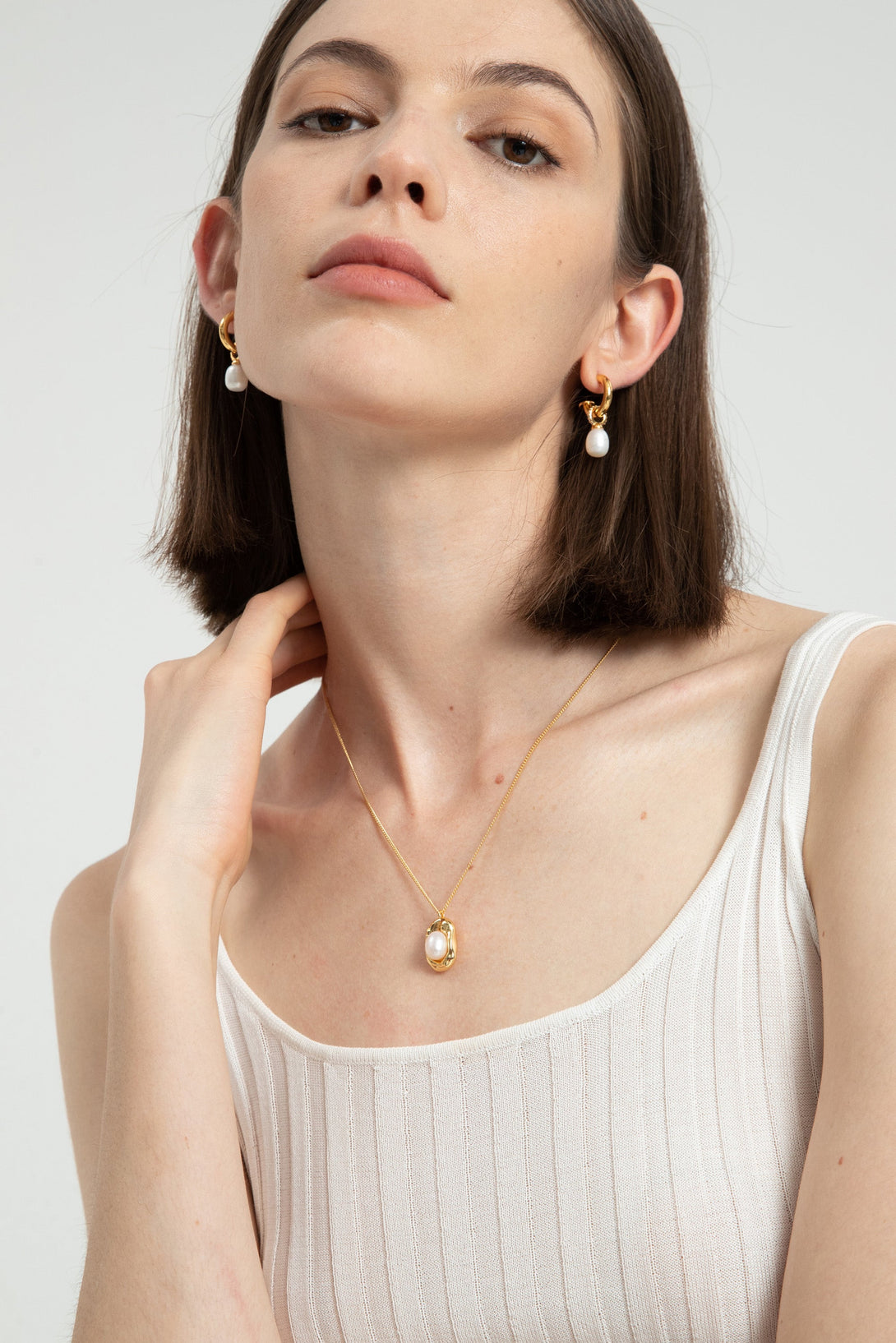 Gold Molten Pendant Pearl Necklace - Classicharms