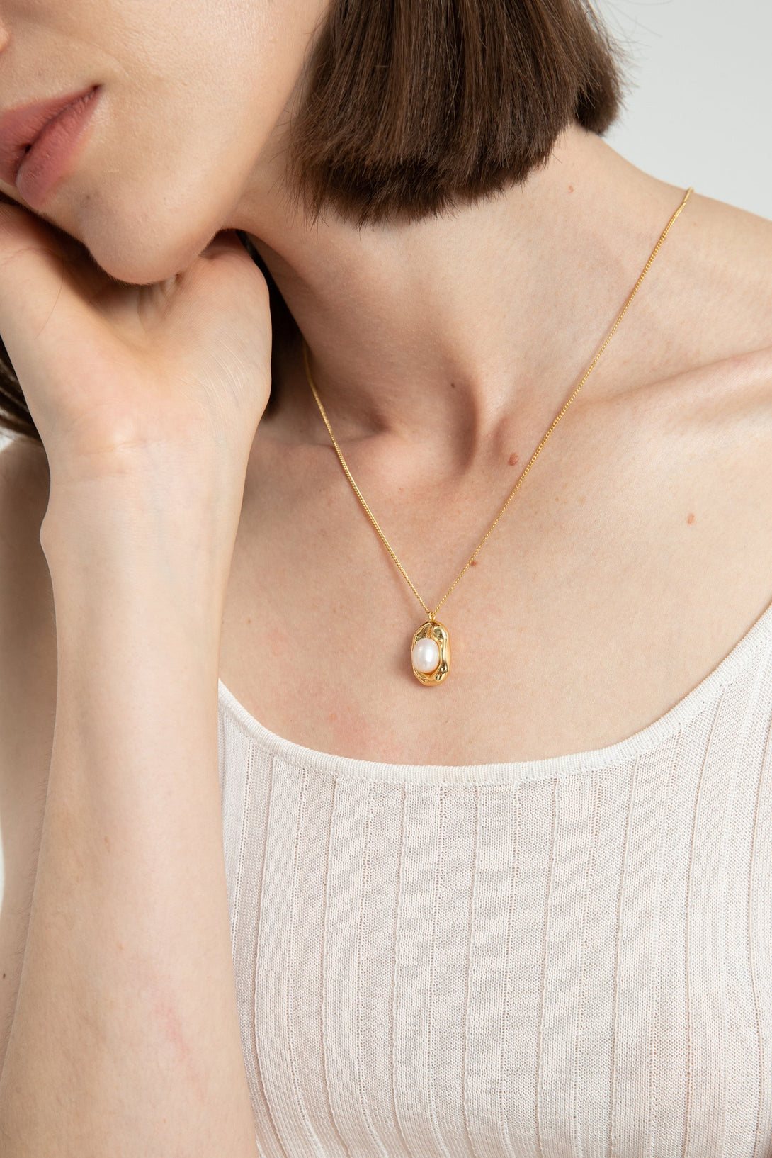 Gold Molten Pendant Pearl Necklace - Classicharms